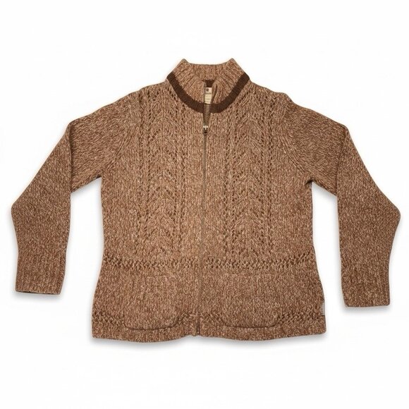 Vintage Woolrich Women’s Large Zip Front Wool Cardigan Sweater Rustic Brown - Picture 3 of 11